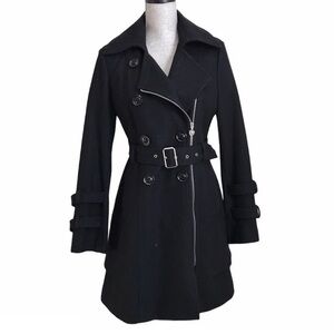 Guess Black Belted Wool Blend Coat